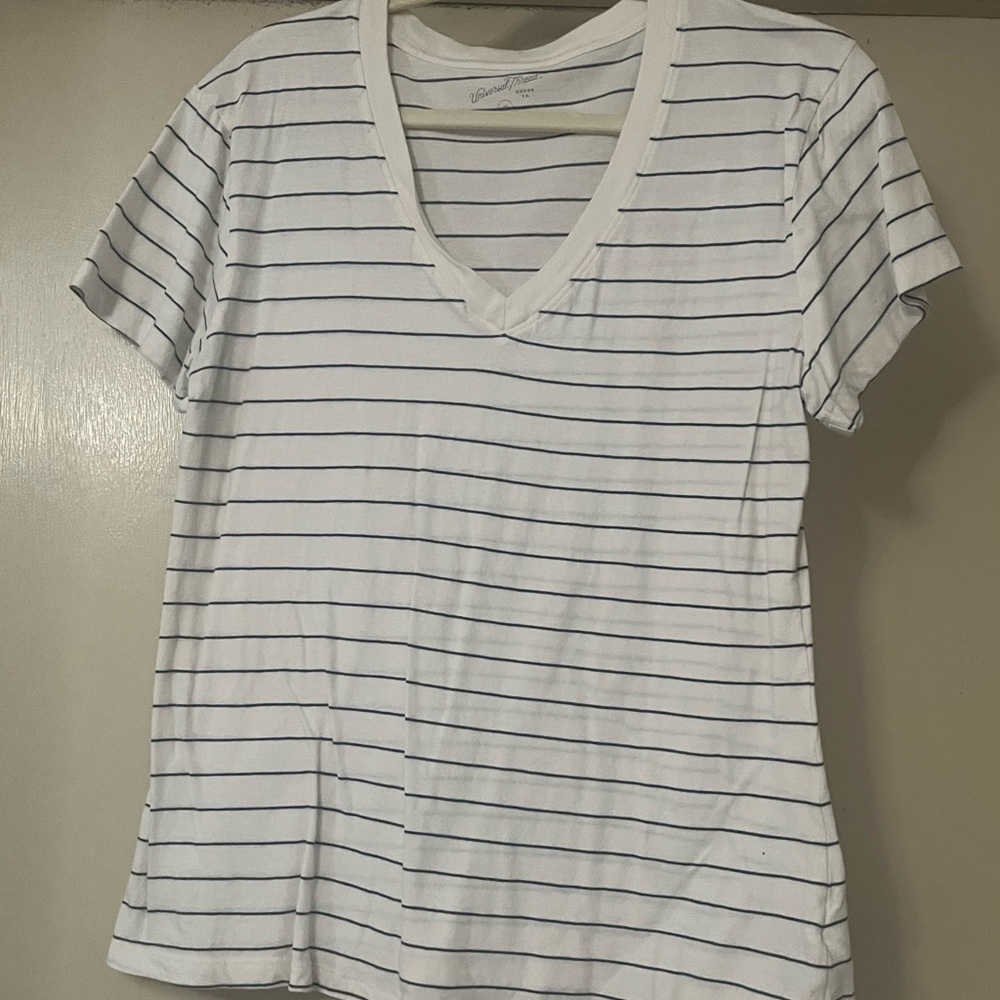 Universal Thread Navy and White Striped V-Neck Tee